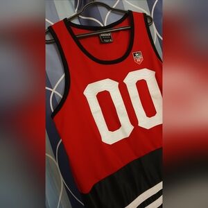 Red 00 Striped Basketball Jersey by Stadium XL W/ Textured Numbers